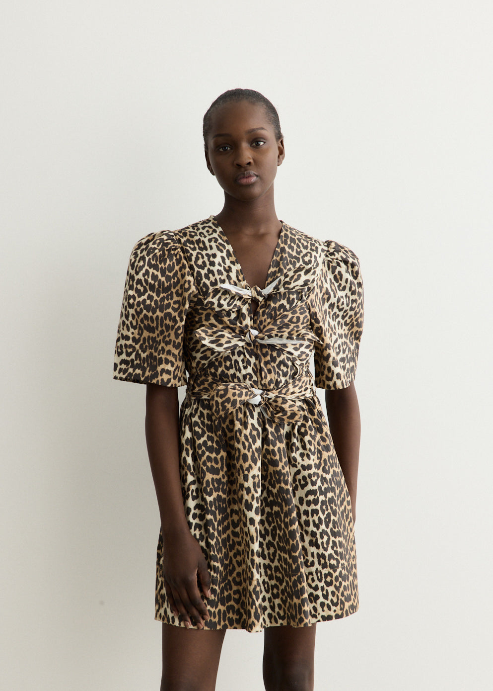 Printed Stretch Cotton Mini Tie Strap Dress