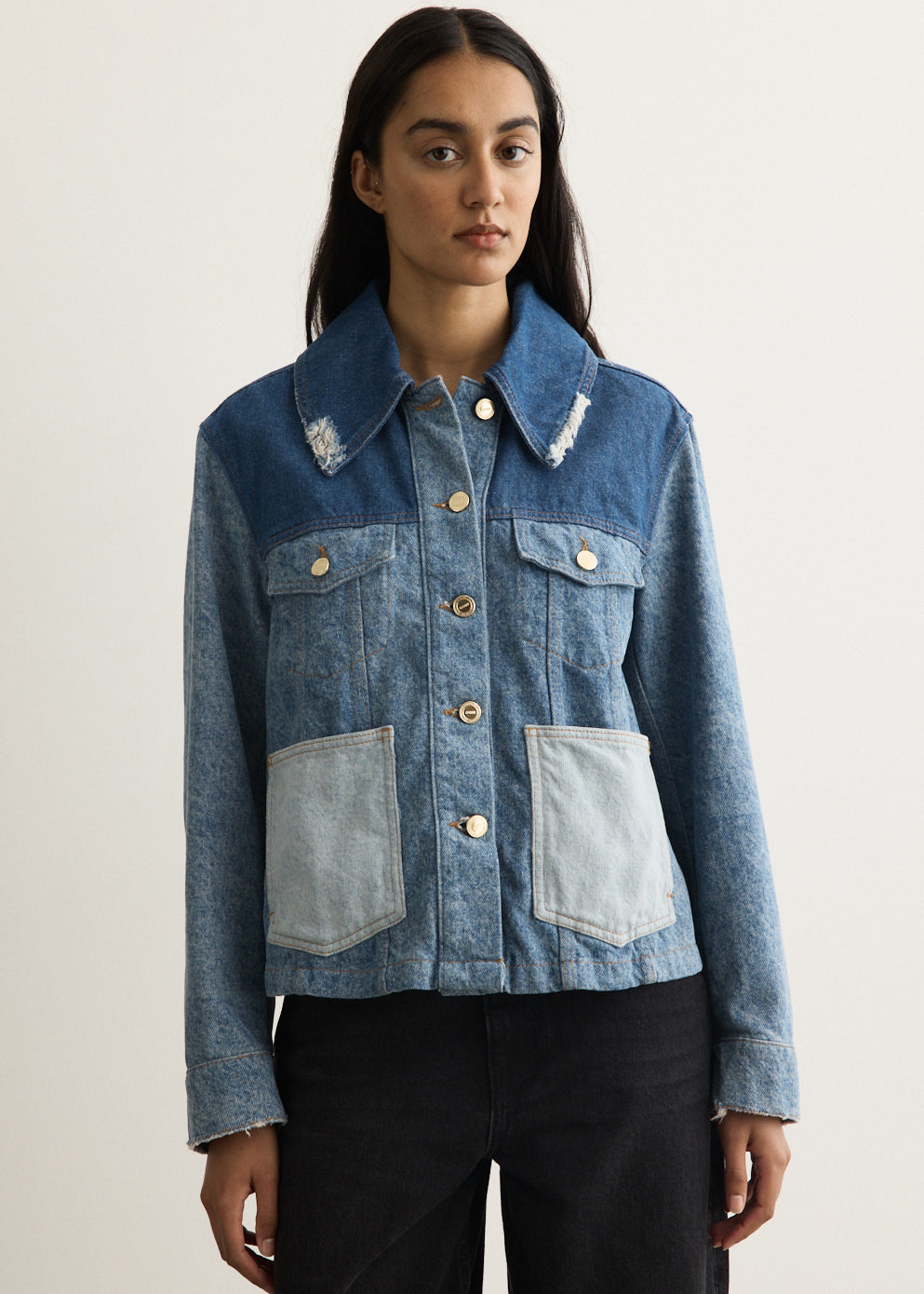 Patchwork Denim Short Jacket