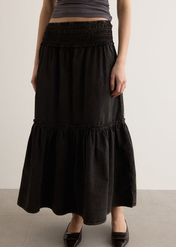 Garment Dyed Cotton Smock Maxi Skirt