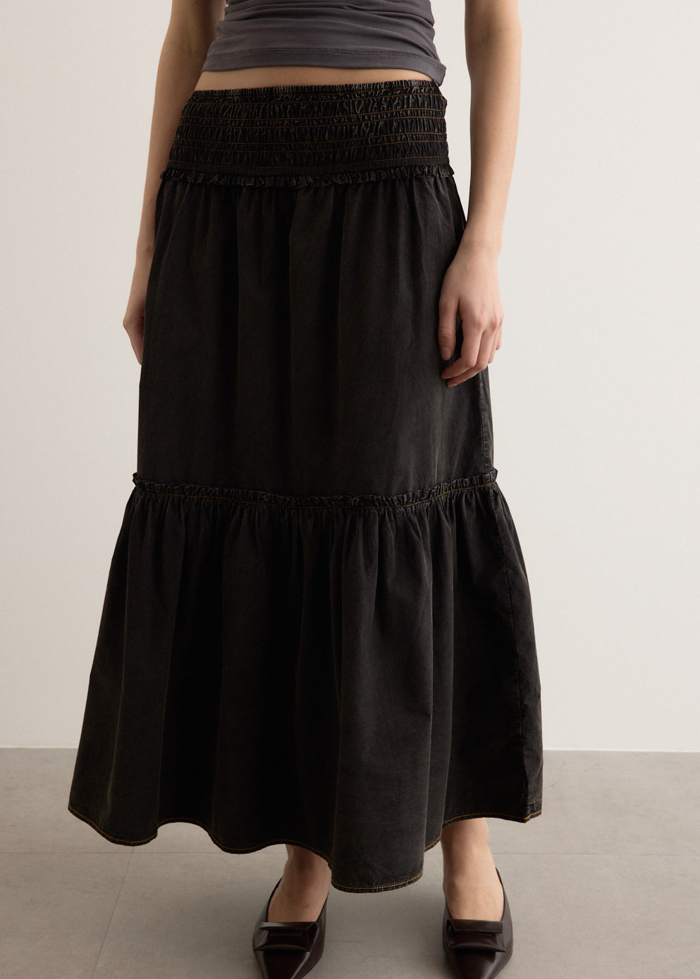 Garment Dyed Cotton Smock Maxi Skirt