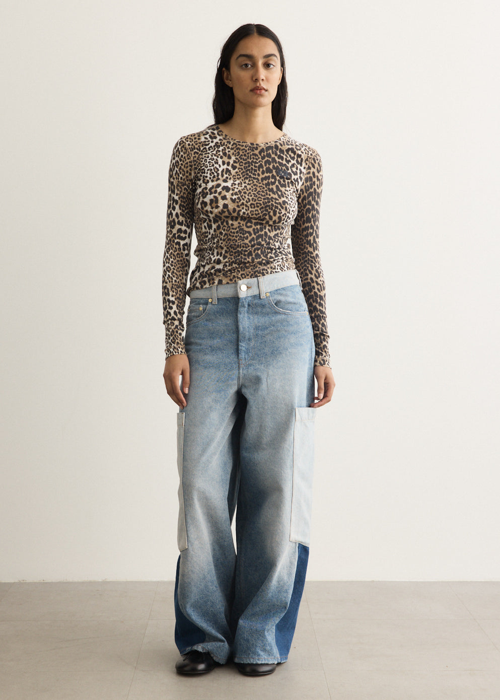Patchwork Denim Baggy Cargo Jeans