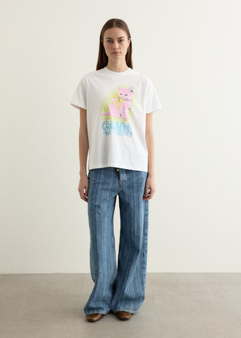 Basic Cotton Jersey Neon Kitty T-Shirt