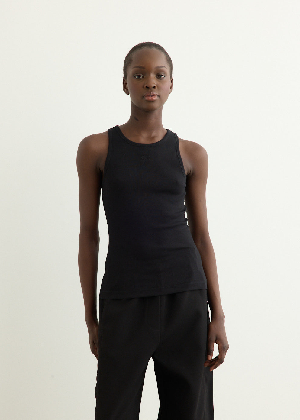 トップス ANDMARY Cotton ribbon tank black TOPS