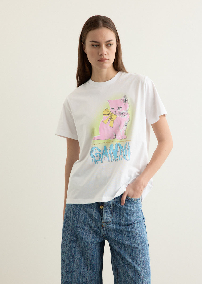 Basic Cotton Jersey Neon Kitty T-Shirt
