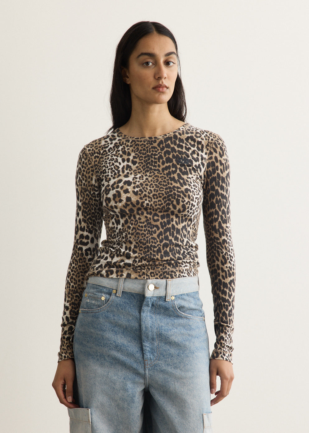 Soft Cotton Rib Leopard Long Sleeve T-Shirt
