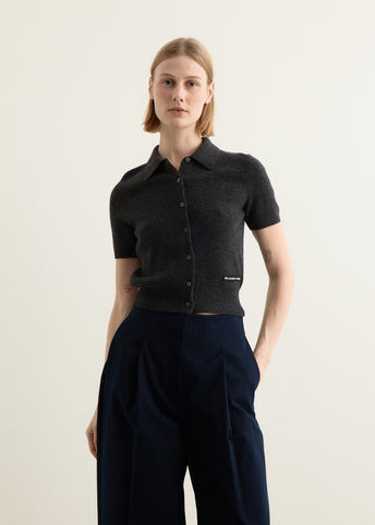 Short Sleeve Polo Cardigan With Embroidered Logo