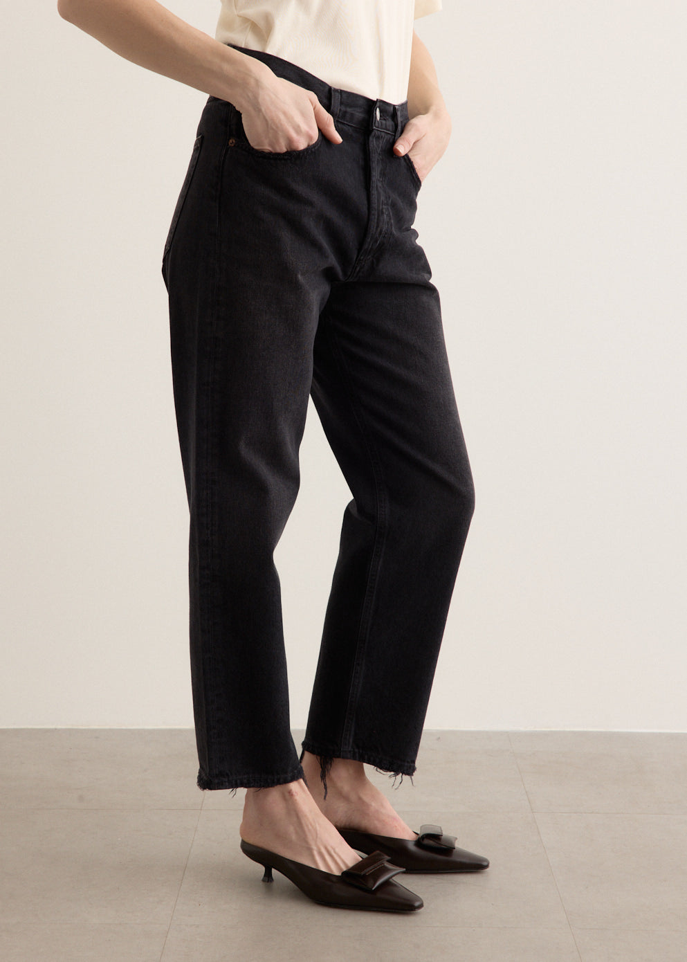 90's Crop Mid Rise Loose Straight Jeans