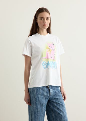 Basic Cotton Jersey Neon Kitty T-Shirt