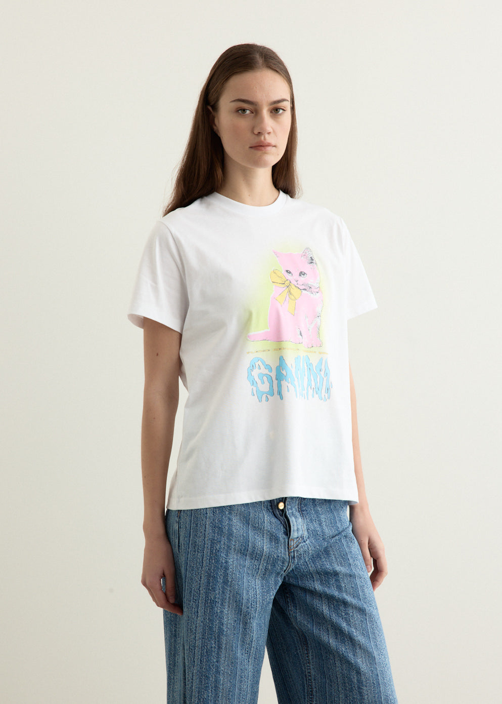 Basic Cotton Jersey Neon Kitty T-Shirt