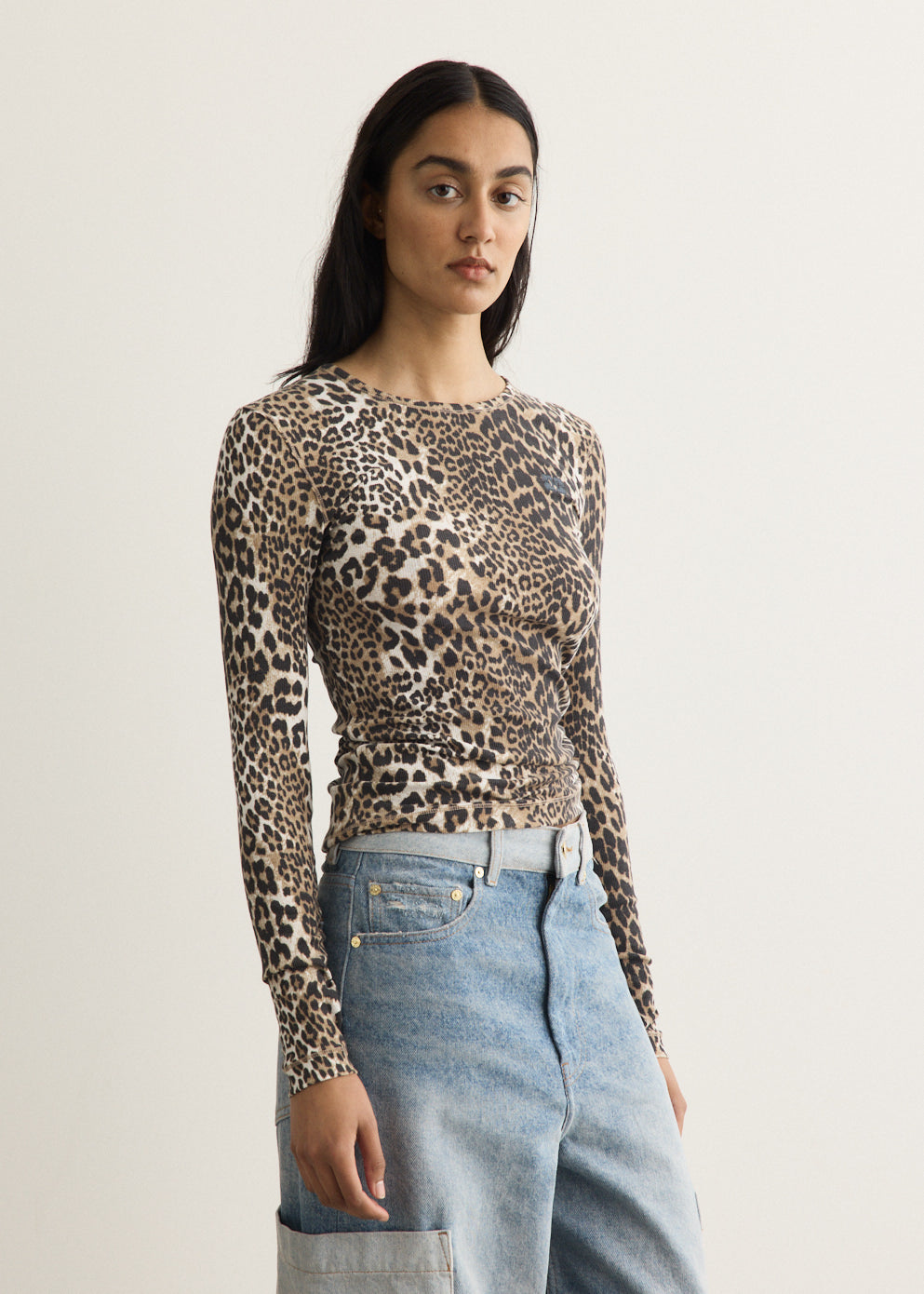 Soft Cotton Rib Leopard Long Sleeve T-Shirt