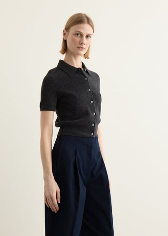 Short Sleeve Polo Cardigan With Embroidered Logo