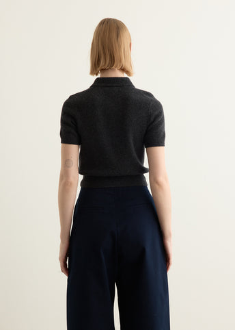 Short Sleeve Polo Cardigan With Embroidered Logo