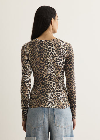 Soft Cotton Rib Leopard Long Sleeve T-Shirt