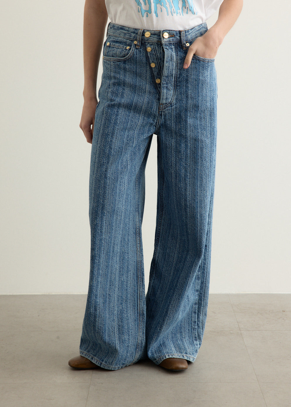 Structured Denim Double Fly Baggy Jeans