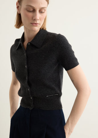 Short Sleeve Polo Cardigan With Embroidered Logo