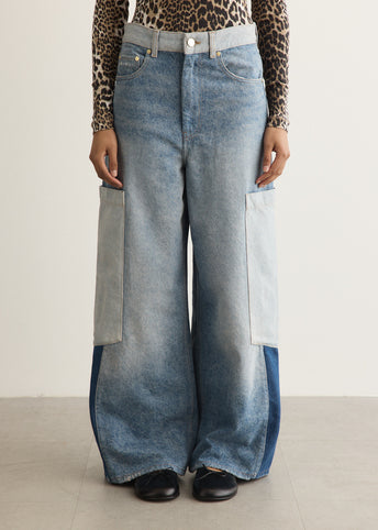 Patchwork Denim Baggy Cargo Jeans