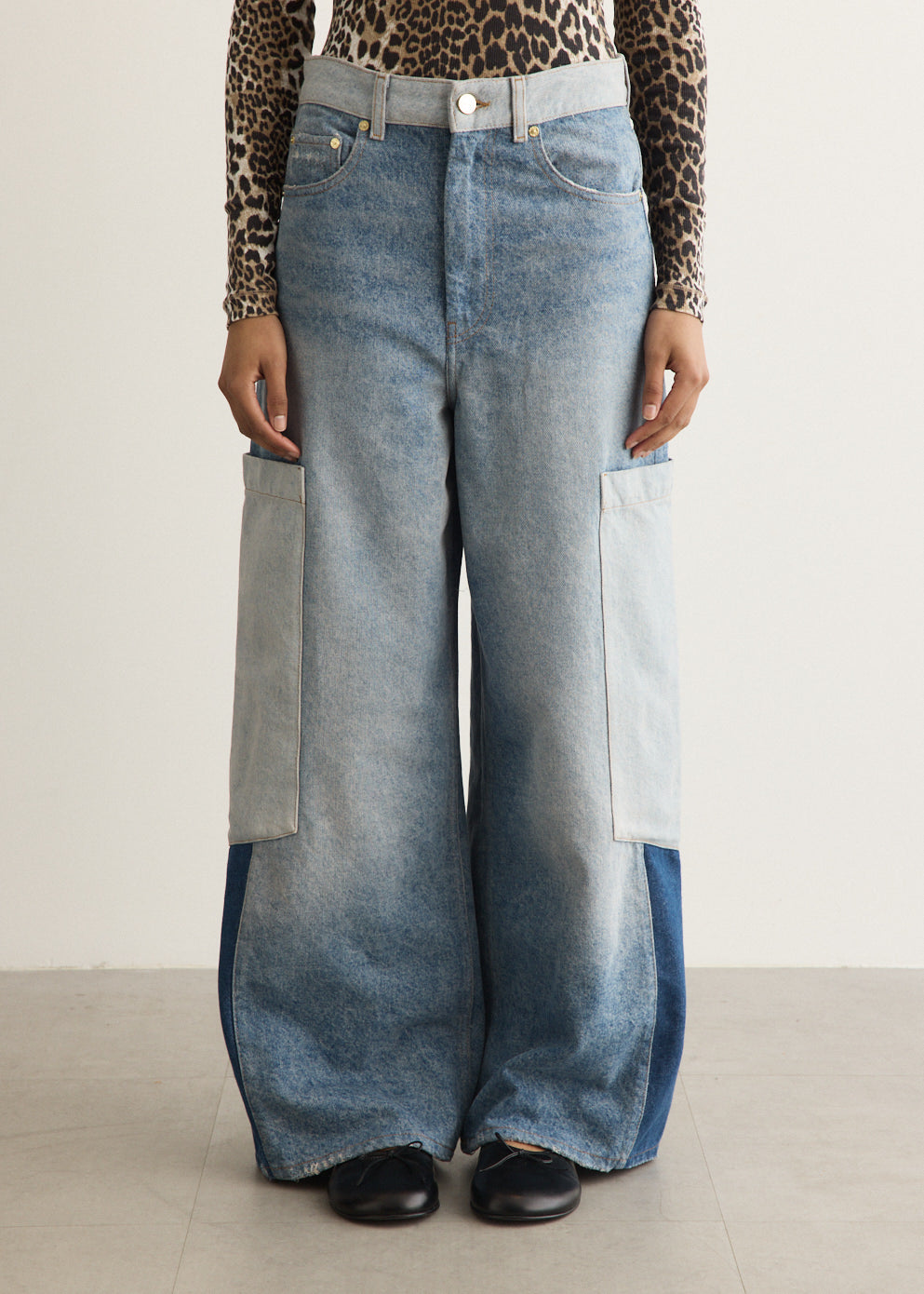 Patchwork Denim Baggy Cargo Jeans