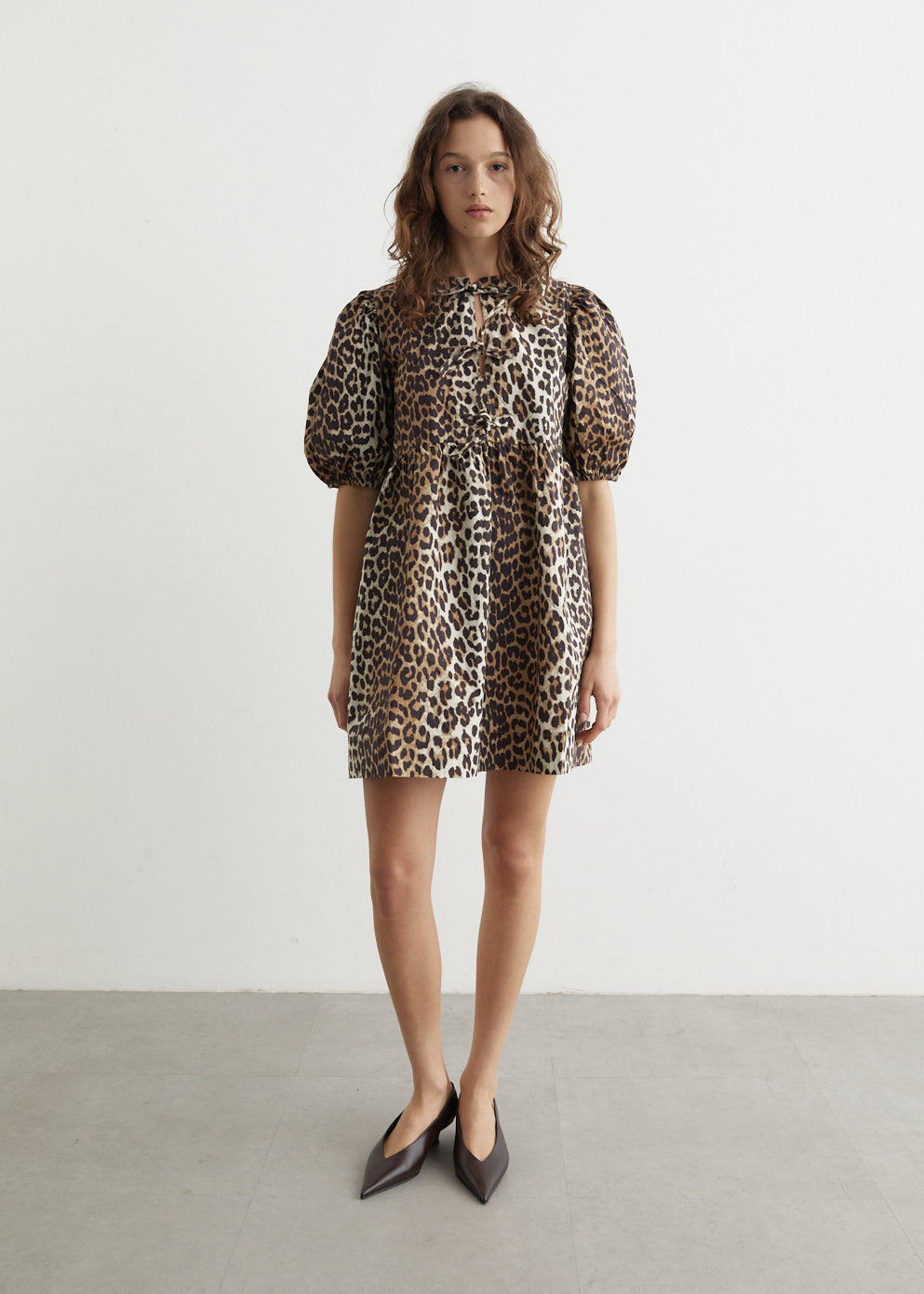 Printed Cotton Tie String Mini Dress
