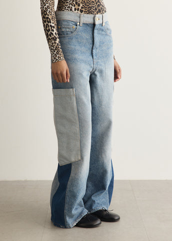 Patchwork Denim Baggy Cargo Jeans