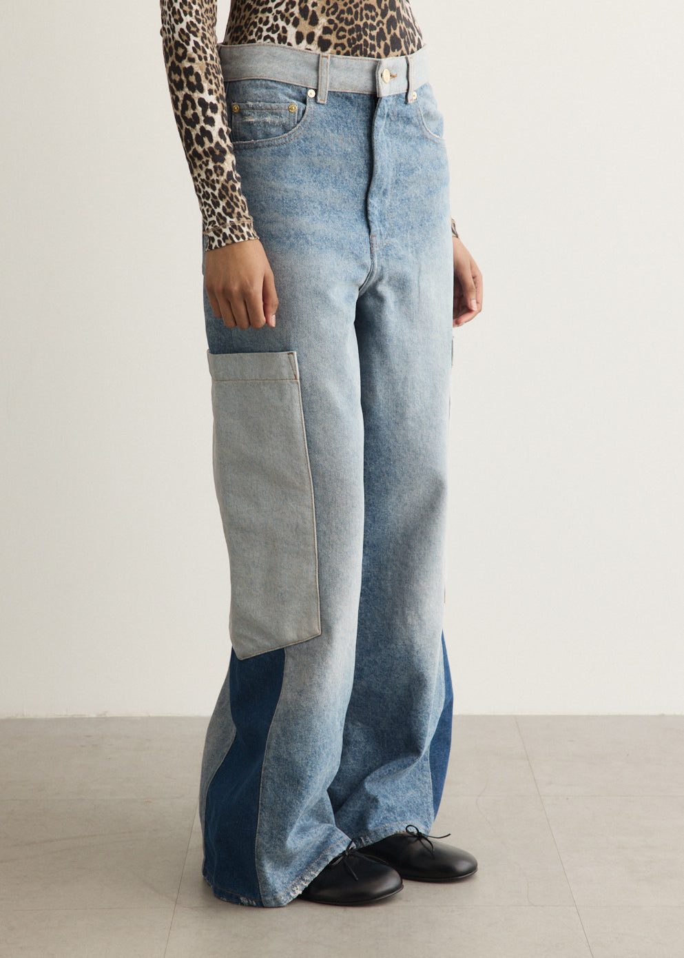 Patchwork Denim Baggy Cargo Jeans