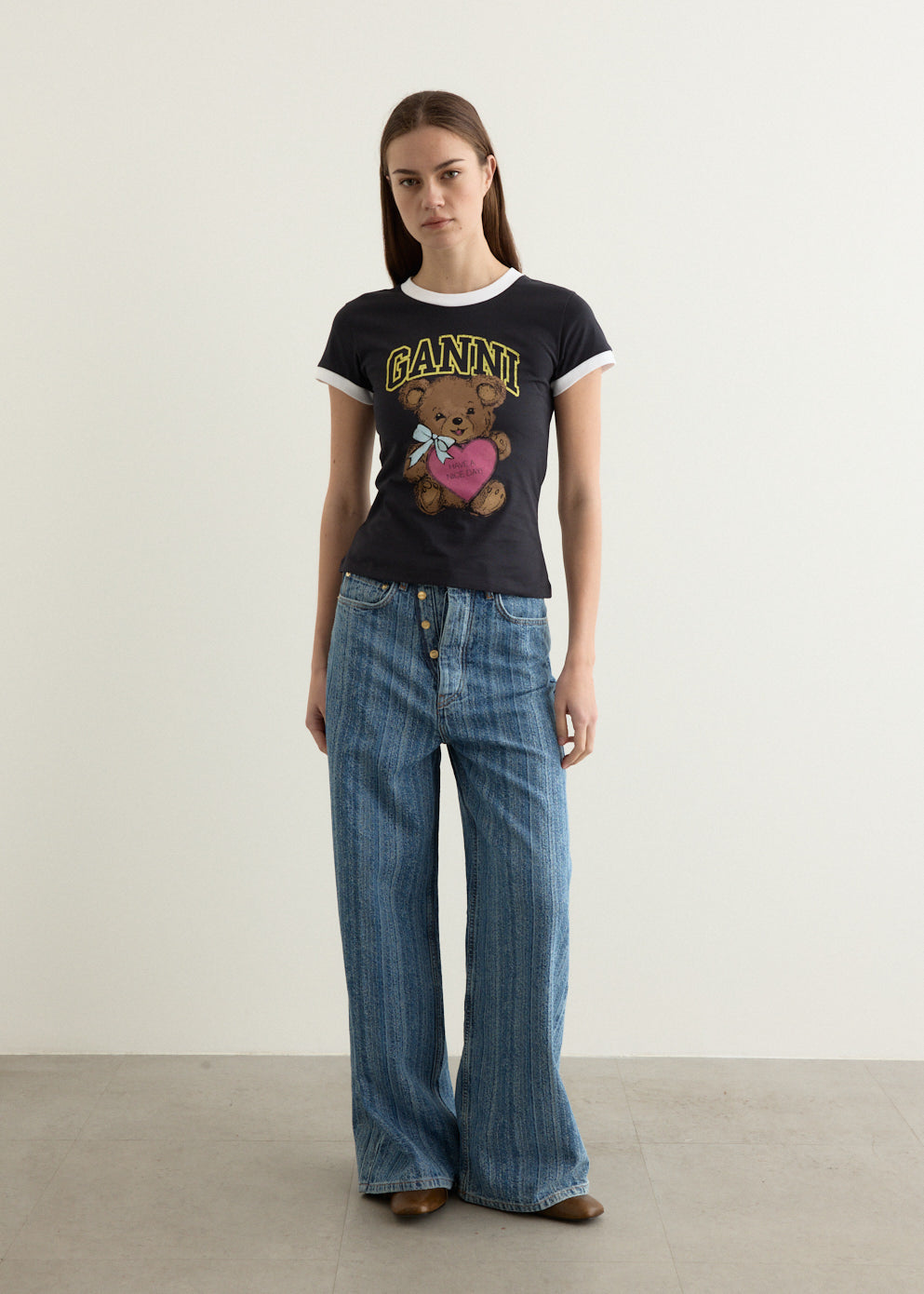 Basic Cotton Jersey Bear Fitted T-shirt