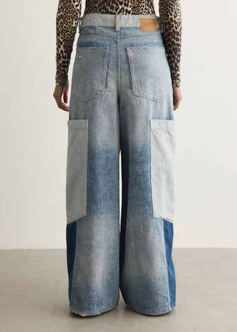 Patchwork Denim Baggy Cargo Jeans