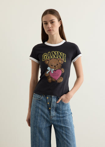 Basic Cotton Jersey Bear Fitted T-shirt