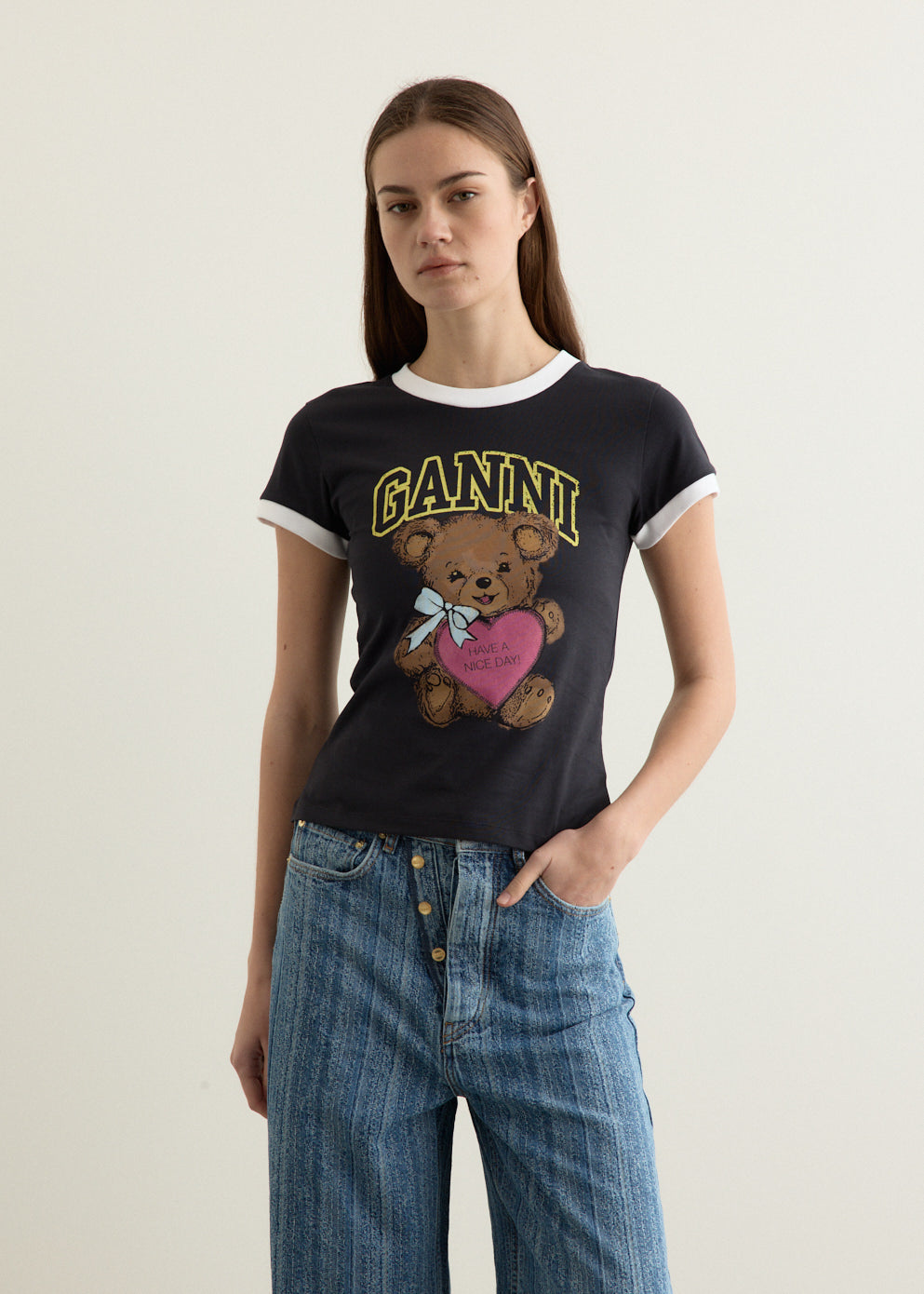 Basic Cotton Jersey Bear Fitted T-shirt