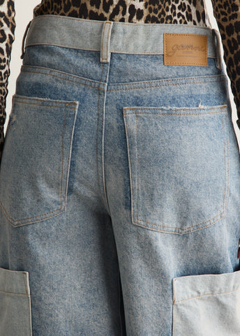Patchwork Denim Baggy Cargo Jeans
