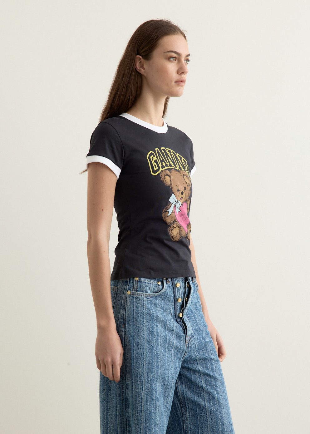 Basic Cotton Jersey Bear Fitted T-shirt