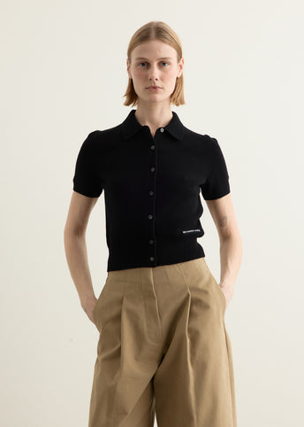 Short Sleeve Polo Cardigan With Embroidered Logo
