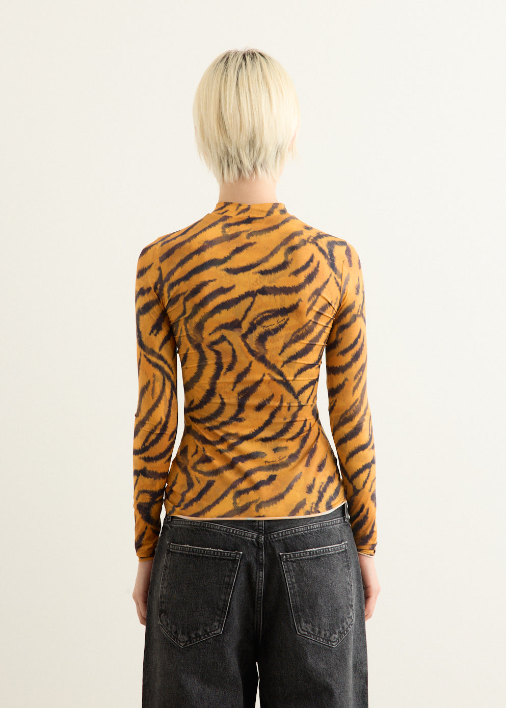Tiger Printed Jersey Long Sleeve Highneck Top