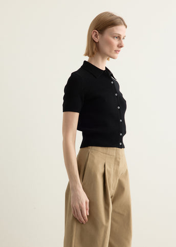 Short Sleeve Polo Cardigan With Embroidered Logo