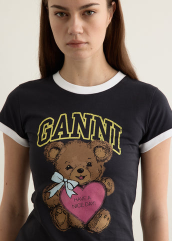Basic Cotton Jersey Bear Fitted T-shirt