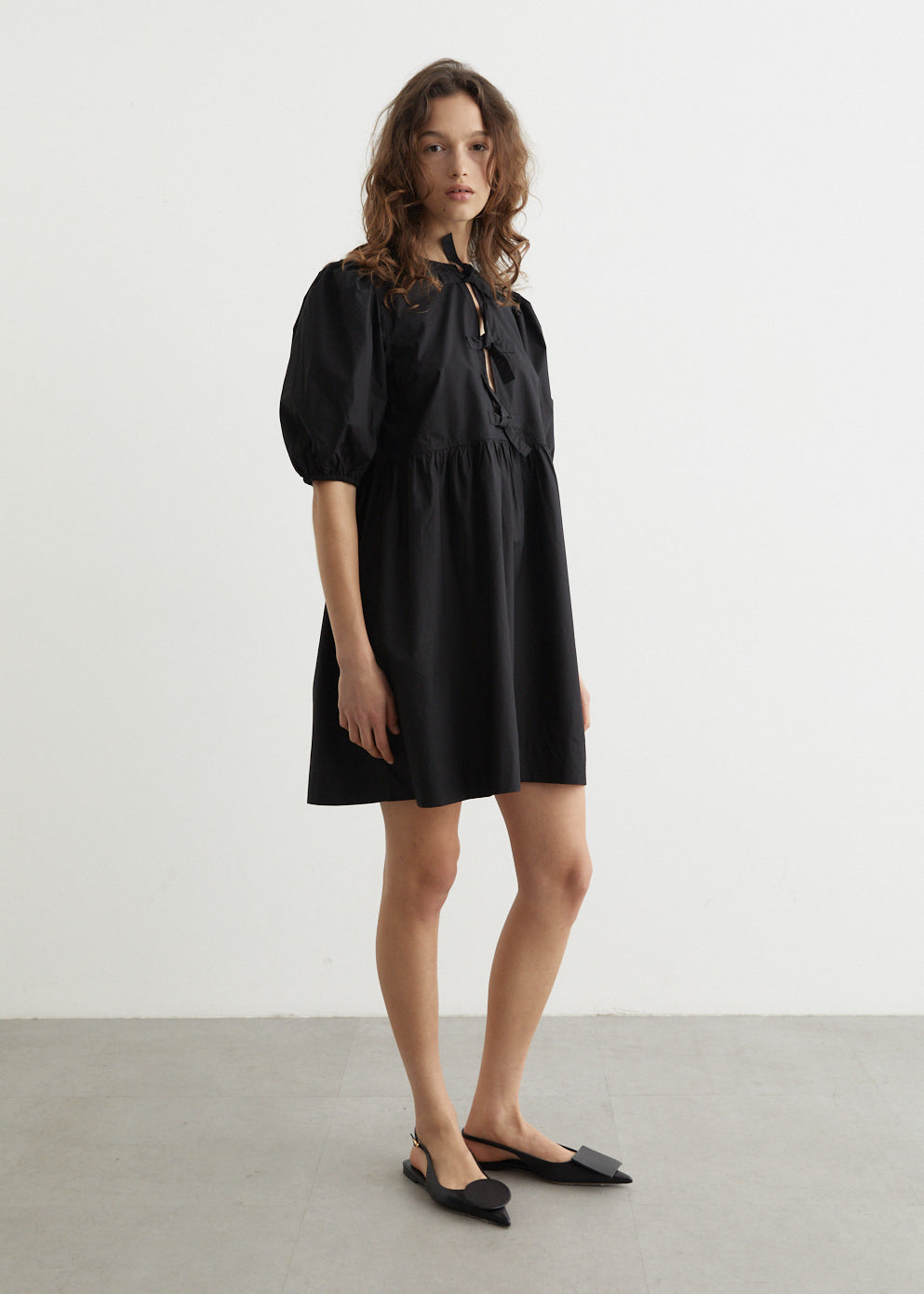 Cotton Poplin Tie String Mini Dress