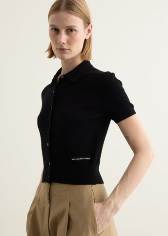 Short Sleeve Polo Cardigan With Embroidered Logo