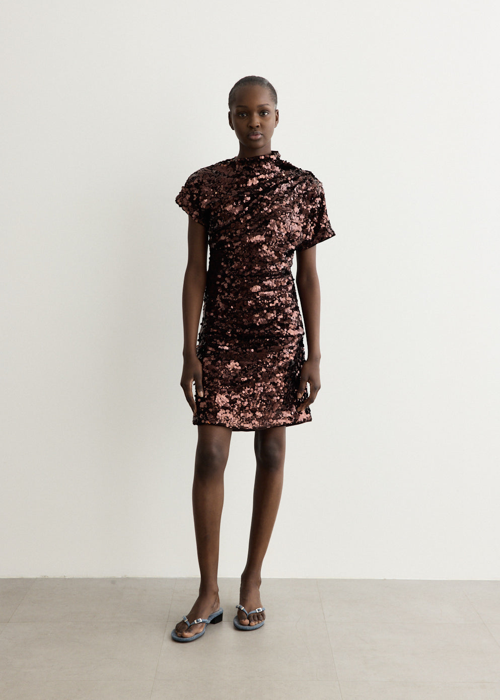 Velvet Sequins Draped Mini Dress