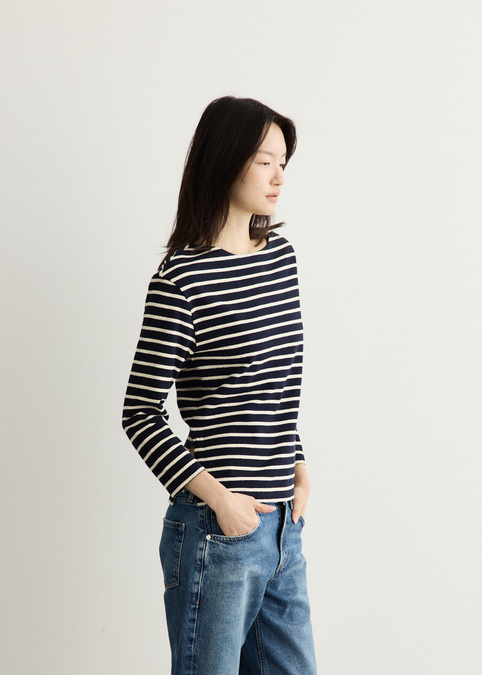 Striped Top With Three-Quarter Sleeves