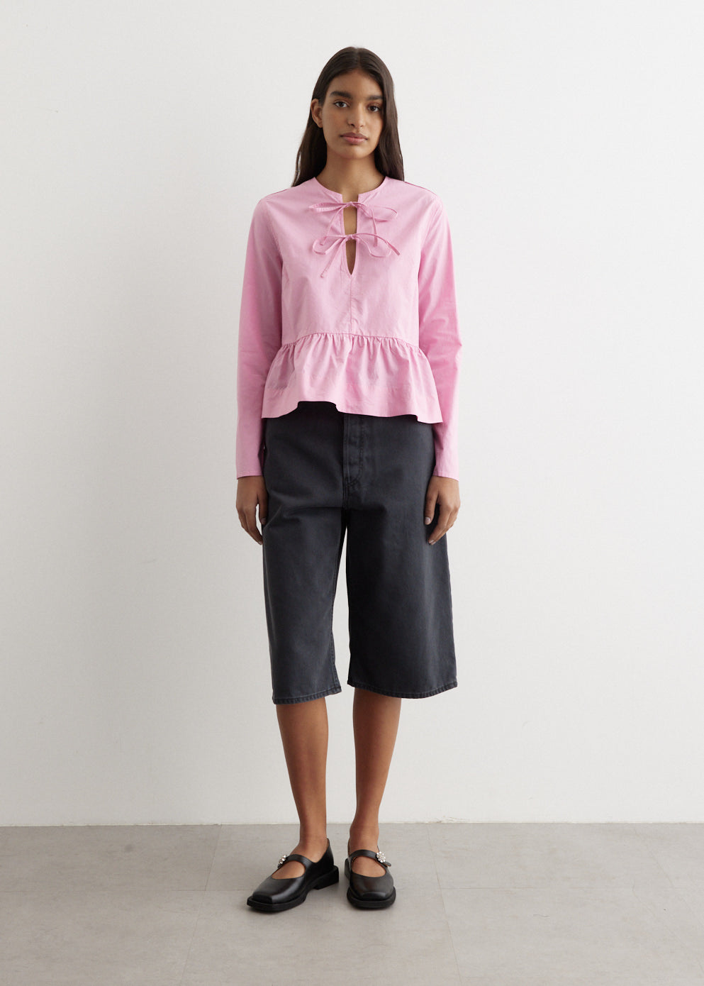 Tie String Peplum Blouse