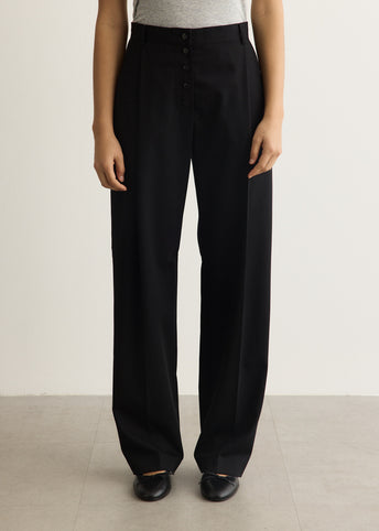 Wool Button Front Pleat Pants