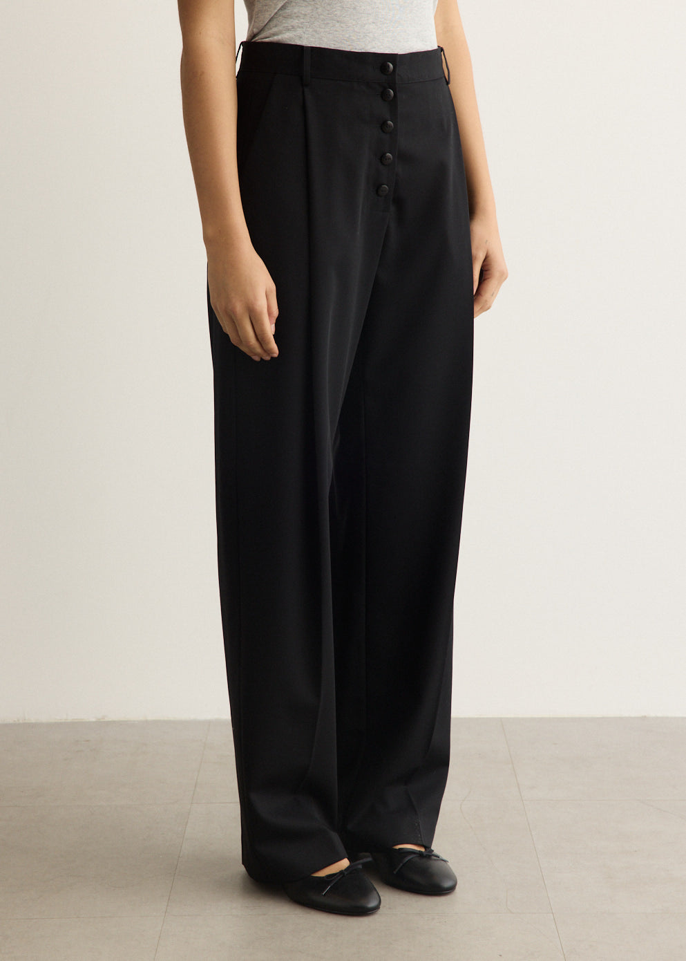 Wool Button Front Pleat Pants