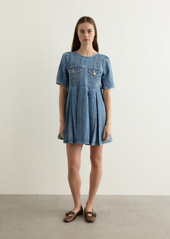 Structured Denim Open-Back Mini Dress