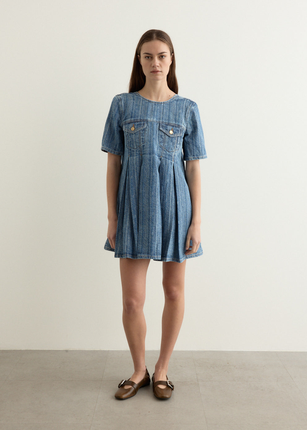 Structured Denim Open-Back Mini Dress