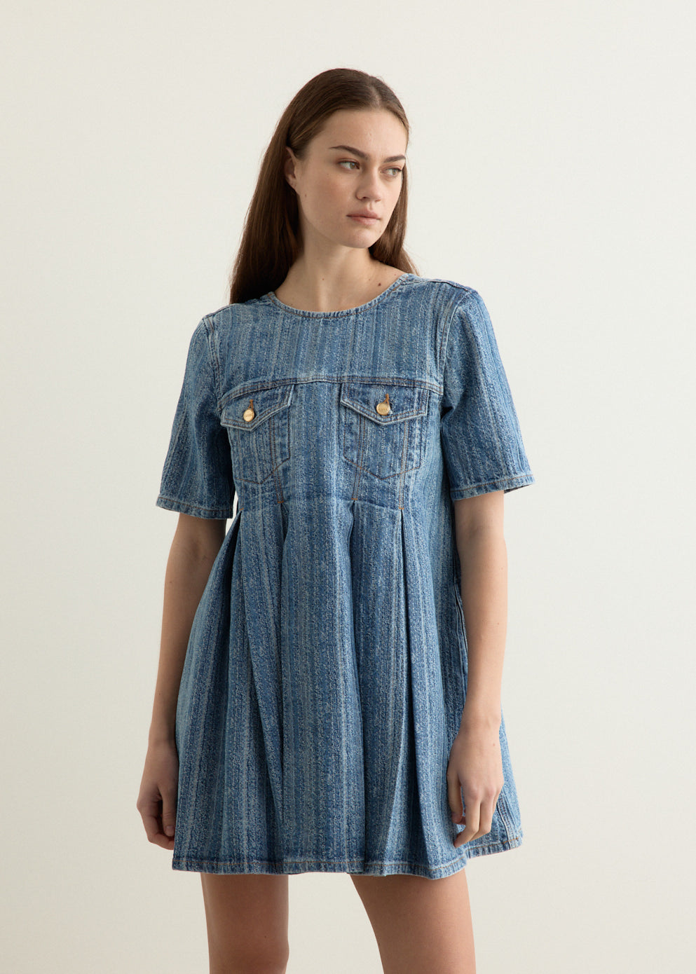 Structured Denim Open-Back Mini Dress