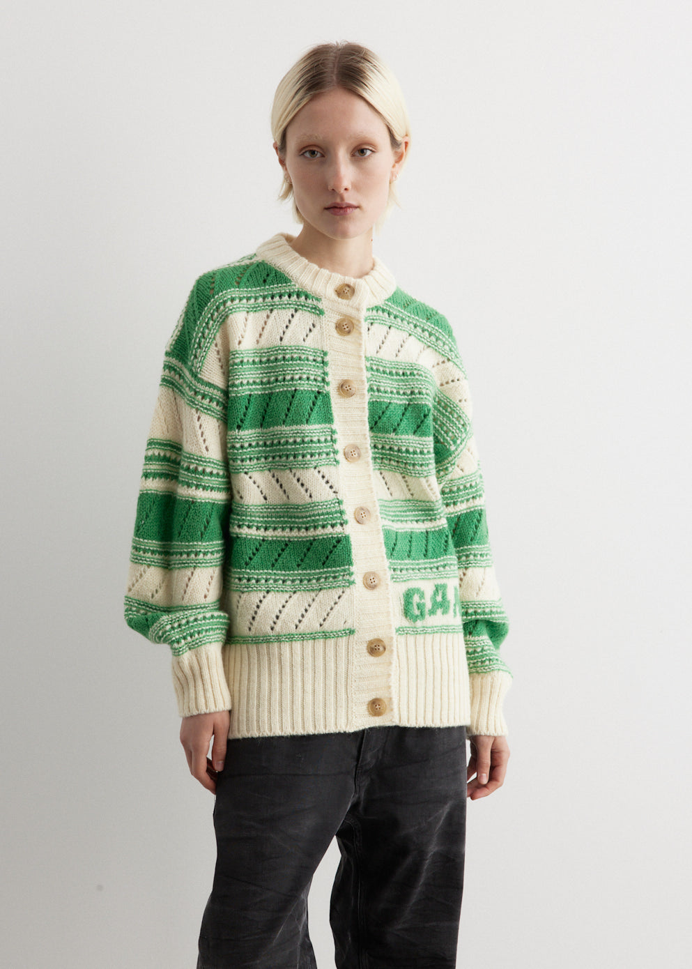 Green and sales white striped cardigan