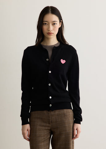 Pink Heart Round Neck Cardigan
