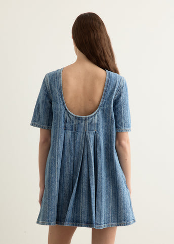 Structured Denim Open-Back Mini Dress