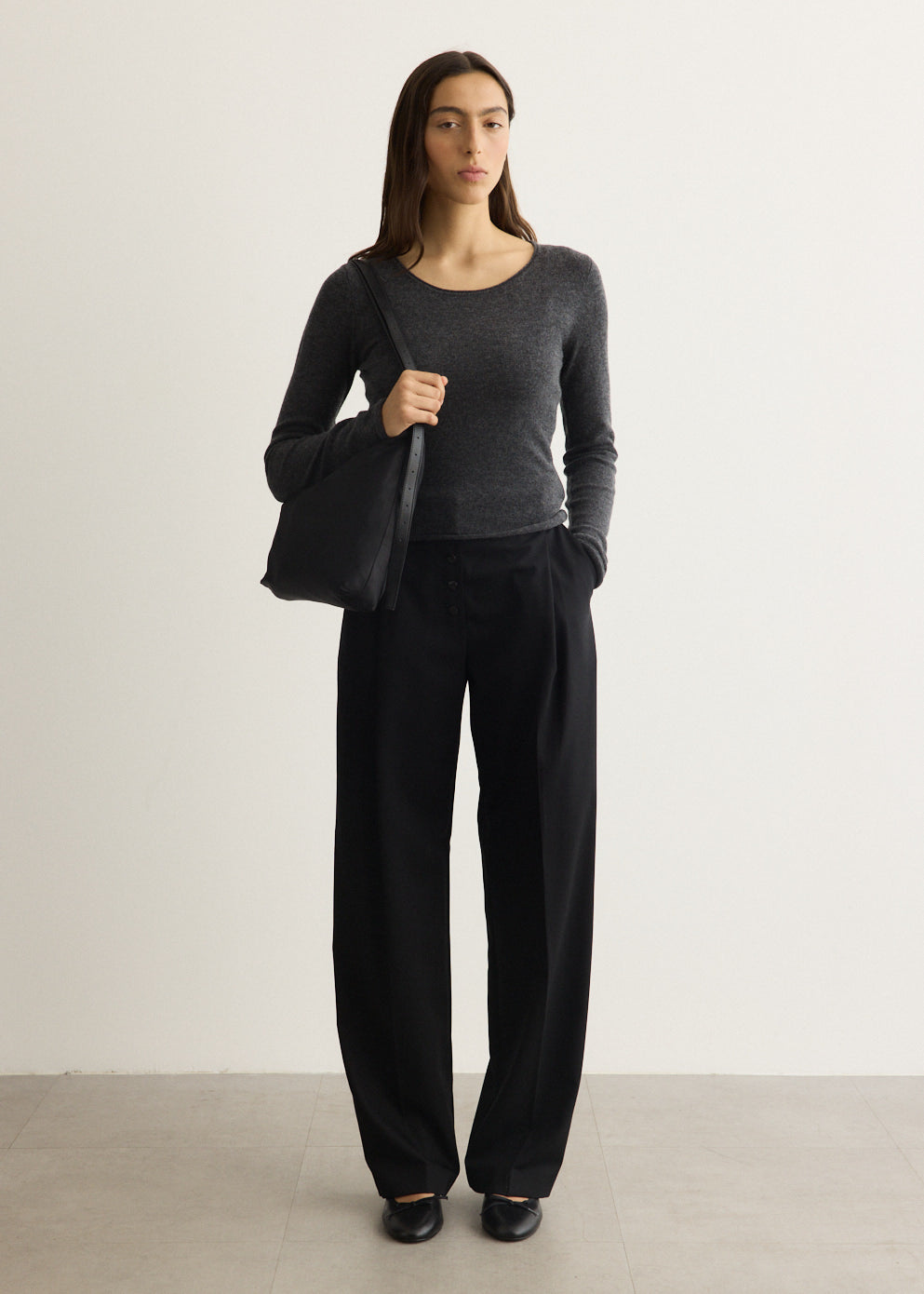 Wool Button Front Pleat Pants