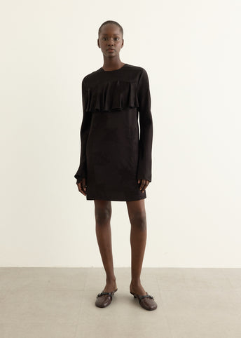 Fluid Satin Jacquard Mini Ruffle Dress