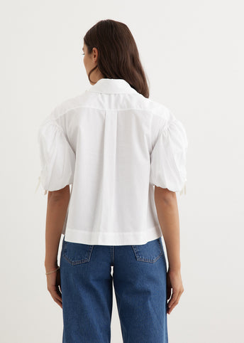 Ruched Bow Beaded Cropped Puff Sleeve Shirt
